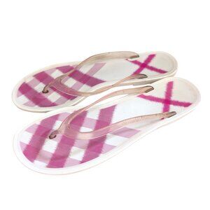 Burberry Womens Size 40 (US 9.5) Pink White Check Jelly Flip Flop Slippers Flaws
